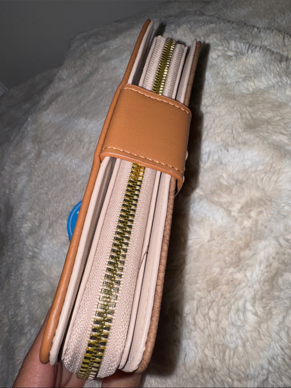 Women's Tan Faux Leather Wallet with Gold Bow Accent - Picture 7 of 8